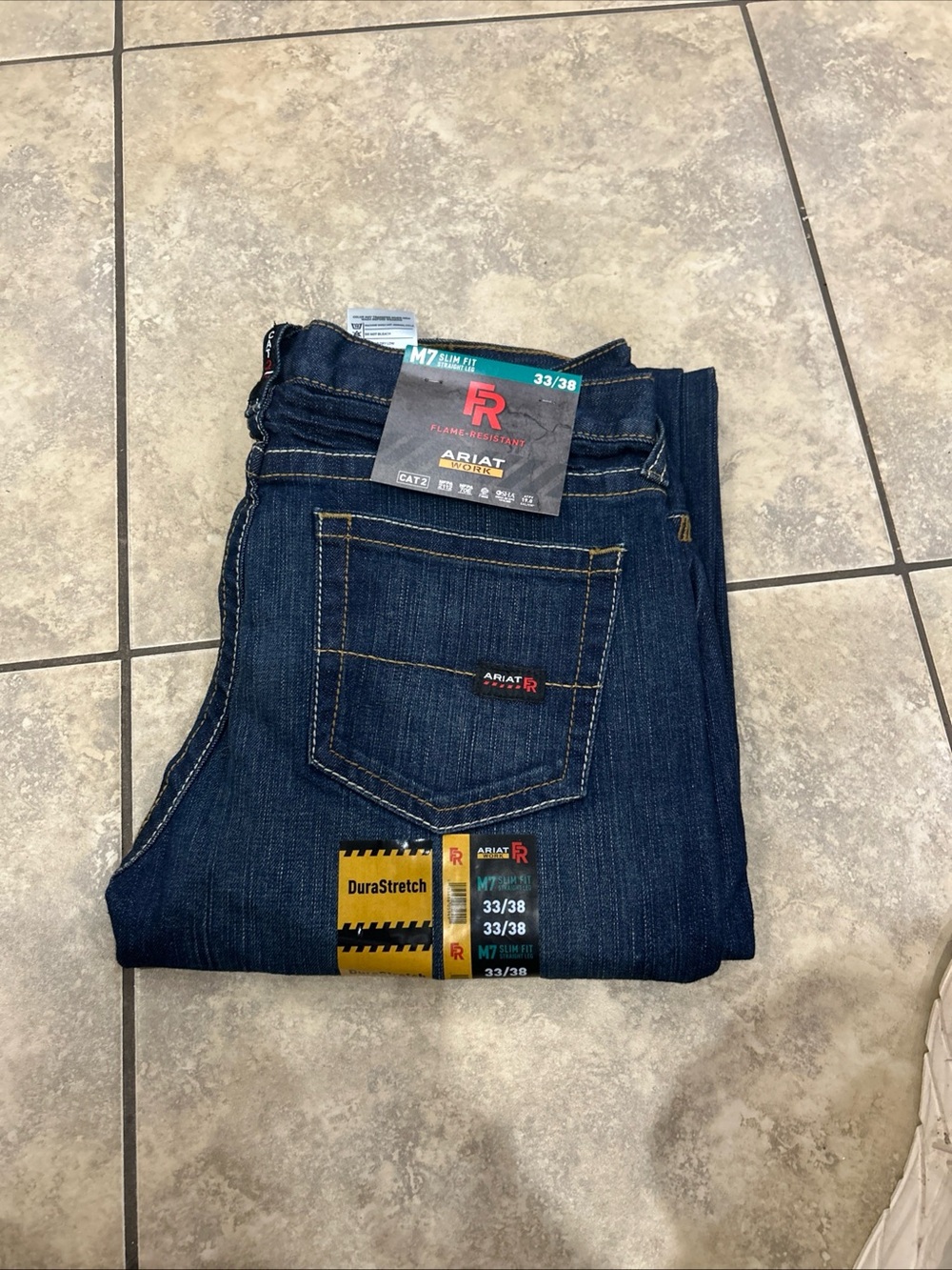 FR Ariat Men’s DuraStretch Dark Blue Slim Fit Straight Jeans 33x38